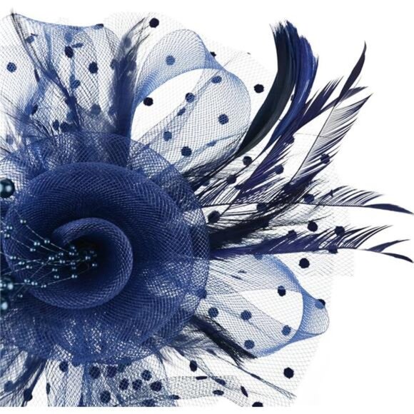 Fascinators Hat Flower Mesh Ribbons Feathers on a Headband and a Clip - Picture 3 of 7